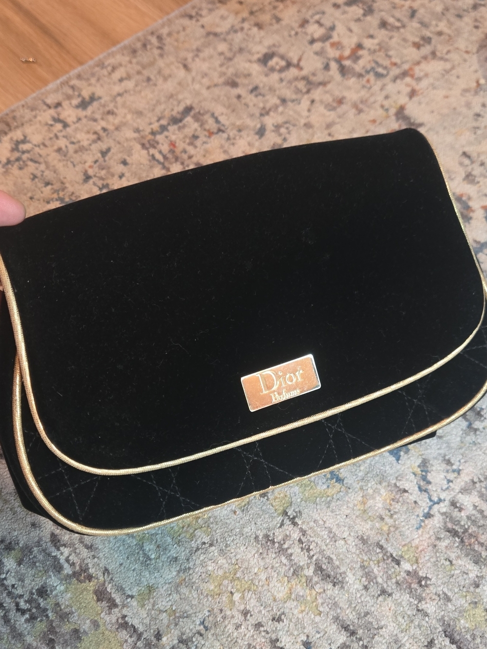 Dior Black Velvet Makeup Cosmetic Bag Gold Trim GWP New